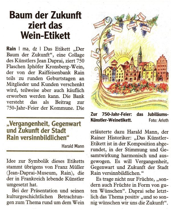 Zeitungsbericht zum 5. Weinetikett